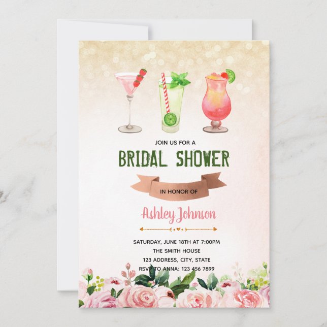 Flower cocktail engagement party invitation (Front)
