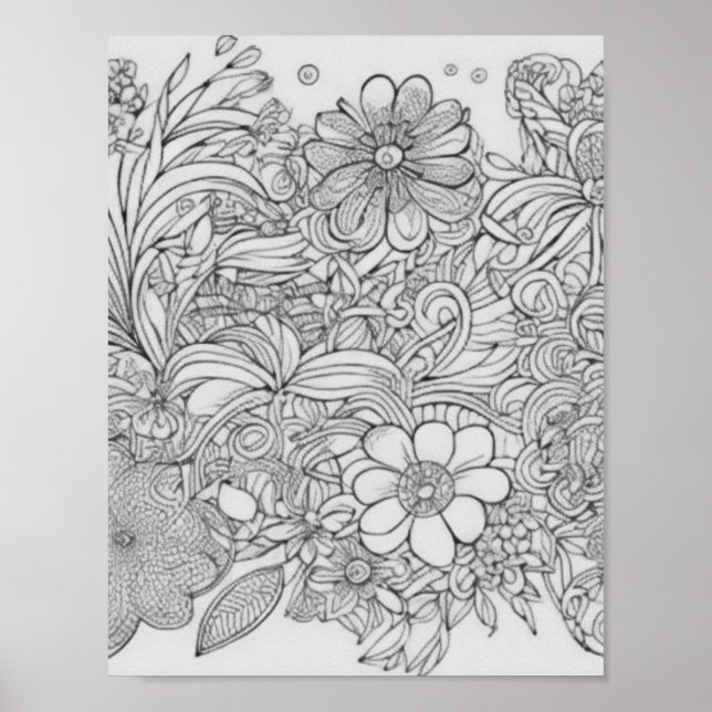 Flower Collage Coloring Poster Wall Decor (Front)