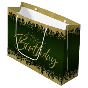 Flower-compliant forest green large gift bag