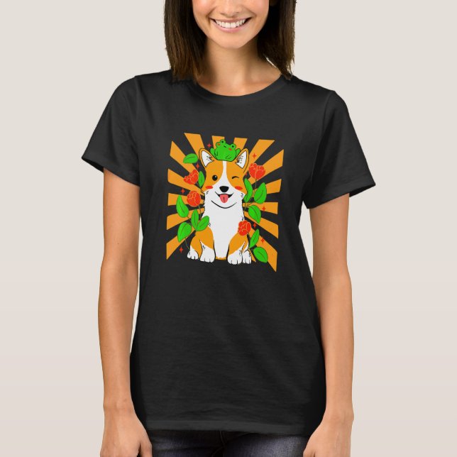 Flower Corgi Dog   T-Shirt (Front)