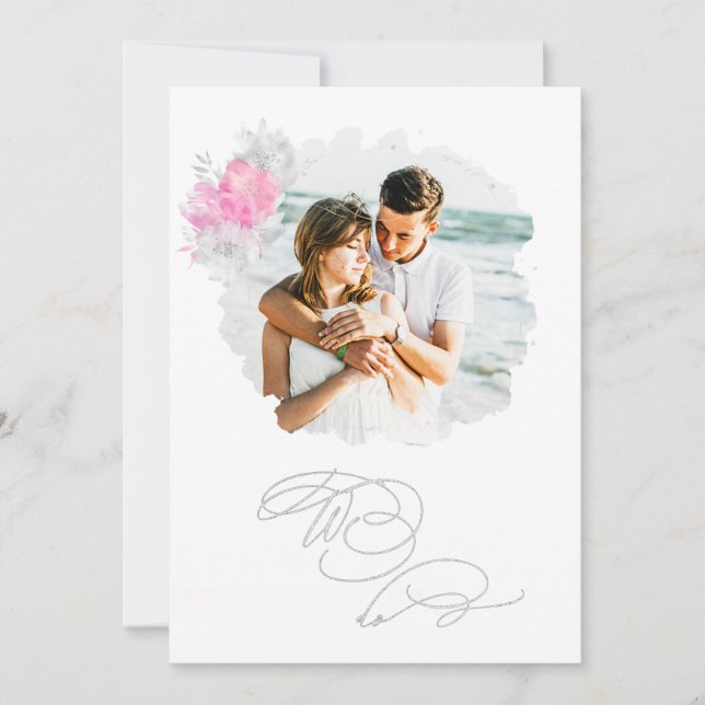 *~* Flower Couple PHOTO RSVP QR +  AR6 Wedding Invitation (Front)