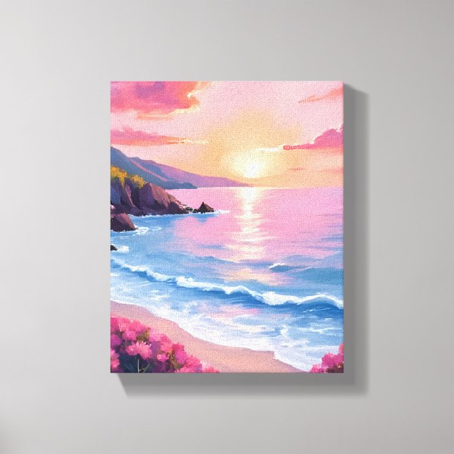 Flower Cove | Pink Ocean Watercolor Floral Canvas Print (Front)