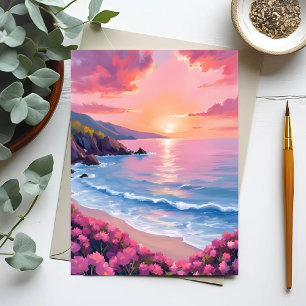Flower Cove Pink Ocean Watercolor Floral Postcard