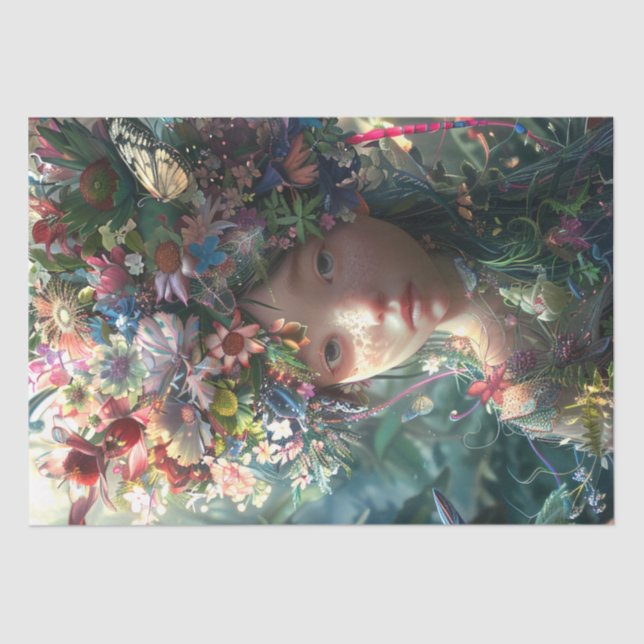 Flower Covered Fairy Girl Decoupage  Tissue Paper (Front)