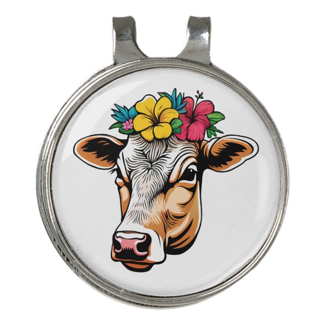 Flower Cow Golf Hat Clip (Front)