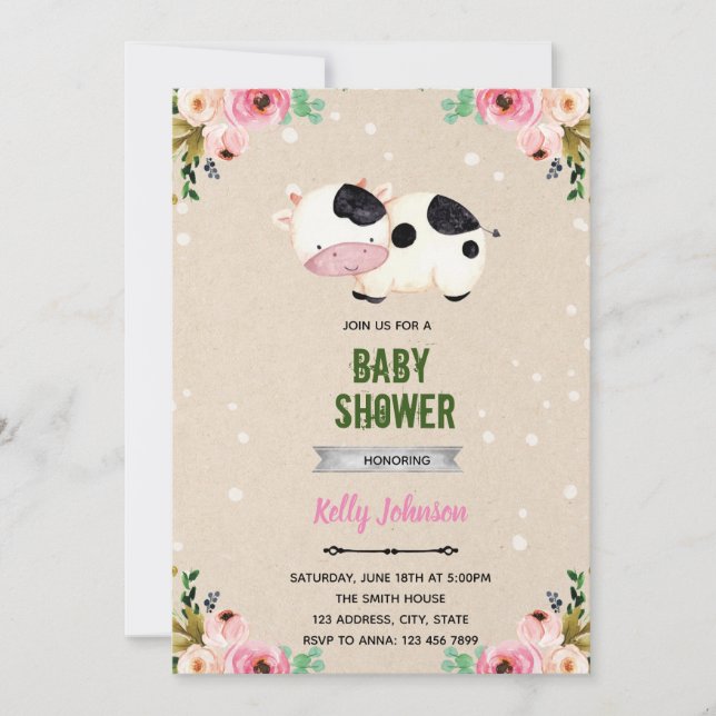 Flower cow shower birthday invitation (Front)