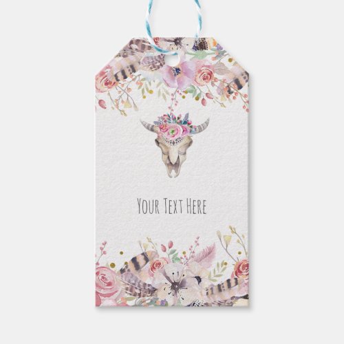 Flower  Cow Skull Boho Chic Country Glam Gift Tags