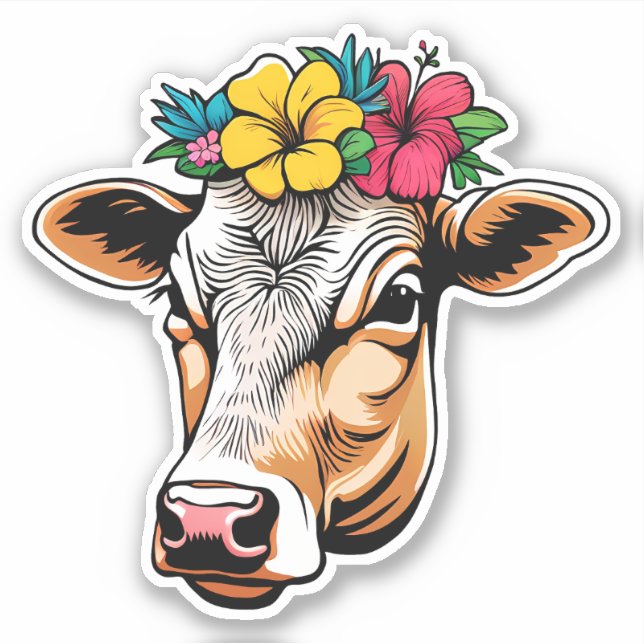 Flower Cow Sticker (Front)