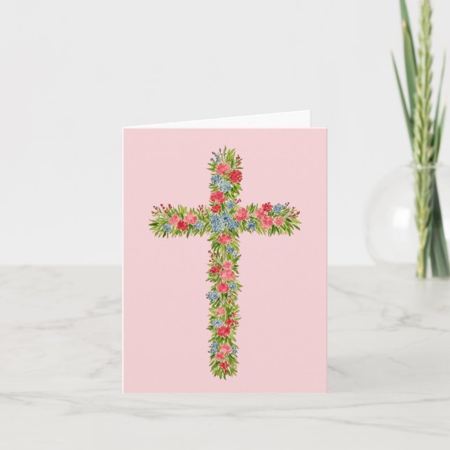 Flower Cross 2 Watercolor Easter Card (Front)