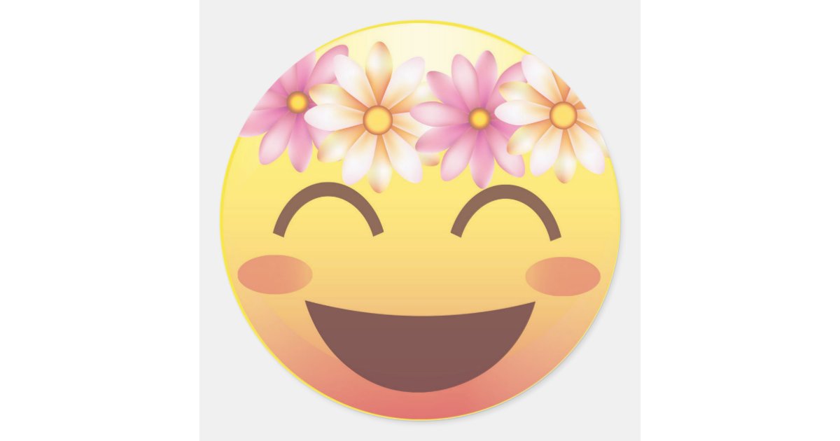 flower crown blushing emoji face sticker zazzle com blushing text face