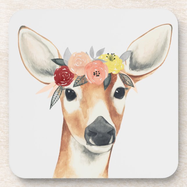 Flower Crown Forester Deer Beverage Coaster (Front)