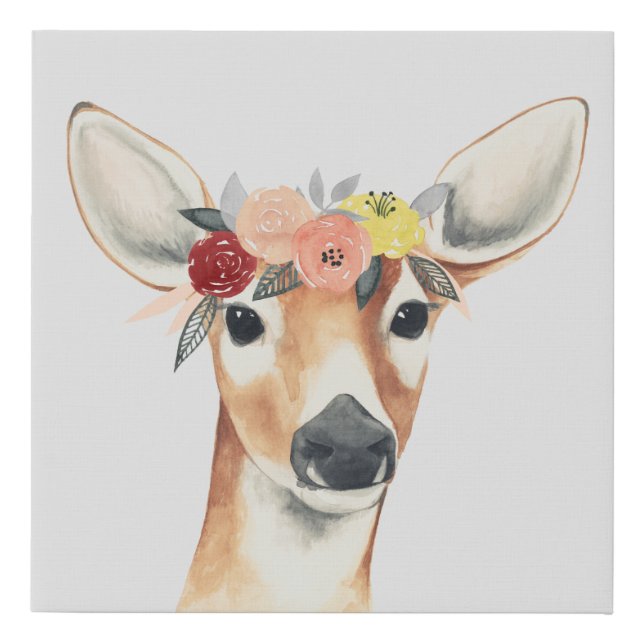 Flower Crown Forester Deer Faux Canvas Print (Front)