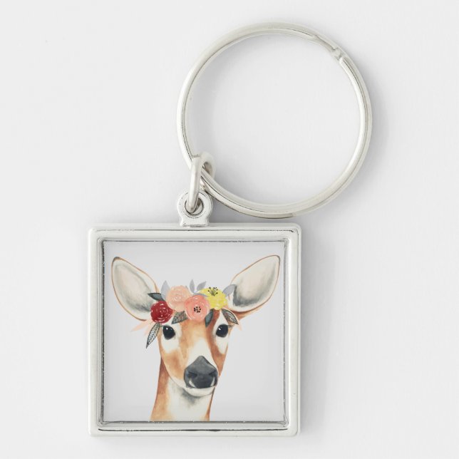 Flower Crown Forester Deer Keychain (Front)