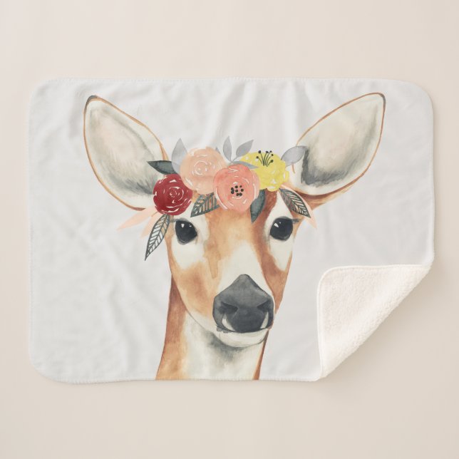Flower Crown Forester Deer Sherpa Blanket (Front (Horizontal))