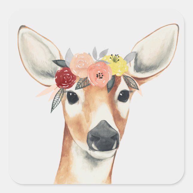 Flower Crown Forester Deer Square Sticker (Front)
