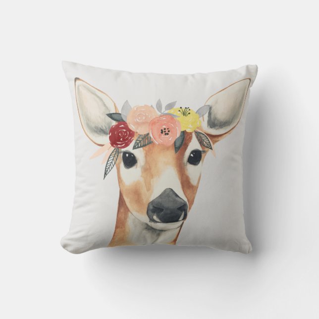 Flower Crown Forester Deer Throw Pillow (Front)