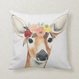 Flower Crown Forester Deer Throw Pillow