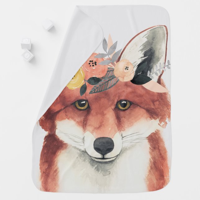 Flower Crown Forester Fox Baby Blanket (In Situ)