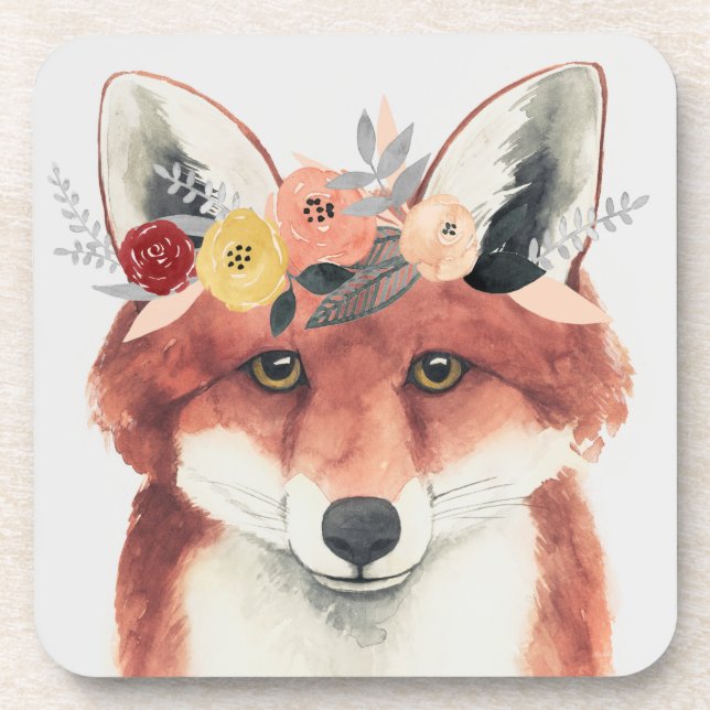 Flower Crown Forester Fox Beverage Coaster (Front)