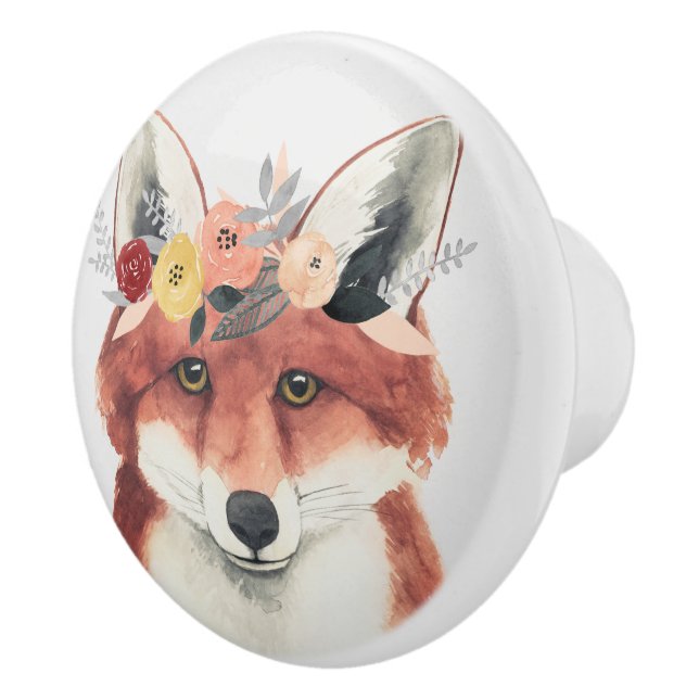 Flower Crown Forester Fox Ceramic Knob (Right)