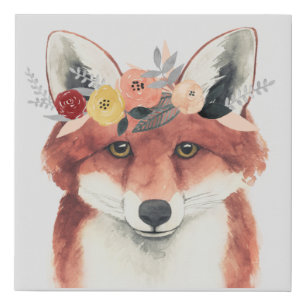 Flower Crown Forester Fox Faux Canvas Print