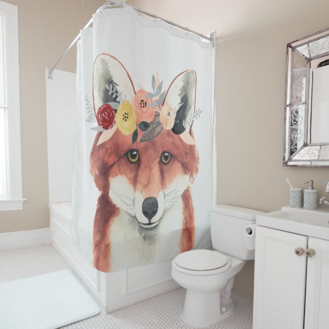 Flower Crown Forester Fox Shower Curtain (In Situ)
