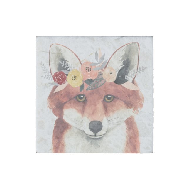 Flower Crown Forester Fox Stone Magnet (Front)