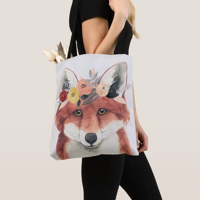 Flower Crown Forester Fox Tote Bag (Close Up)