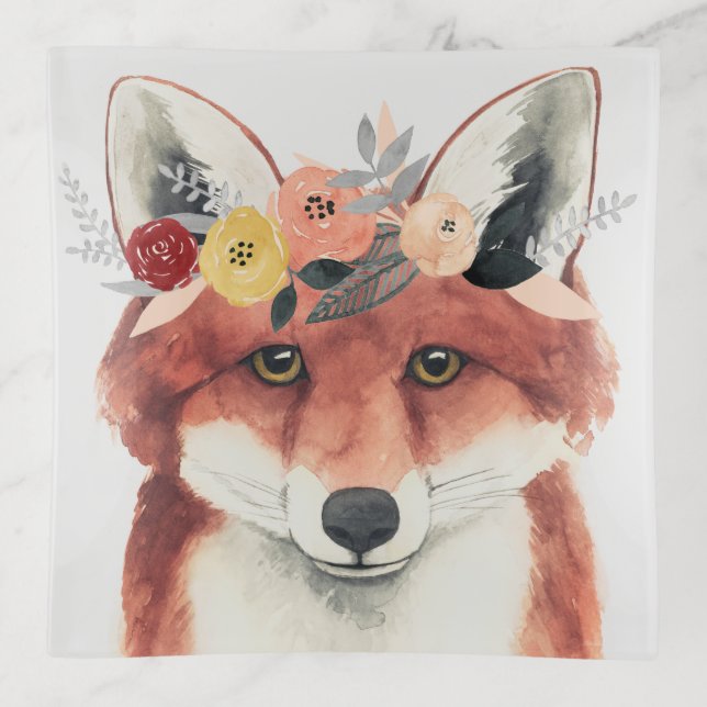 Flower Crown Forester Fox Trinket Tray (Front)
