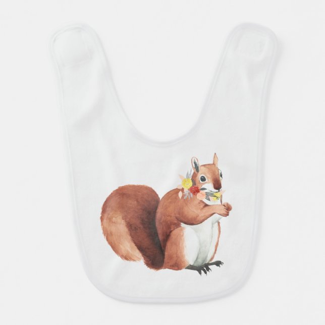 Flower Crown Forester Squirrel Baby Bib (Front)