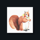 Flower Crown Forester Squirrel Canvas Print<br><div class="desc">This watercolor print features a soft portrait of a squirrel with flowers in his mouth | By Grace Popp</div>
