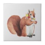 Flower Crown Forester Squirrel Ceramic Tile<br><div class="desc">This watercolor print features a soft portrait of a squirrel with flowers in his mouth | By Grace Popp</div>