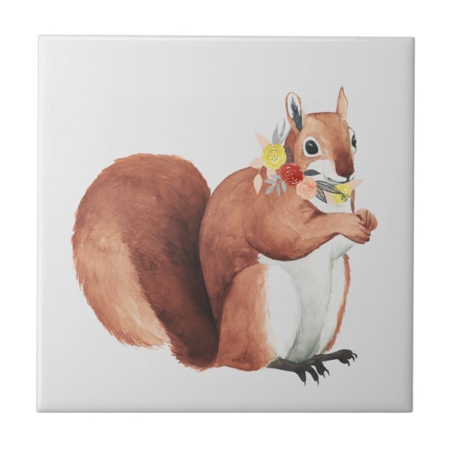Flower Crown Forester Squirrel Ceramic Tile (Front)