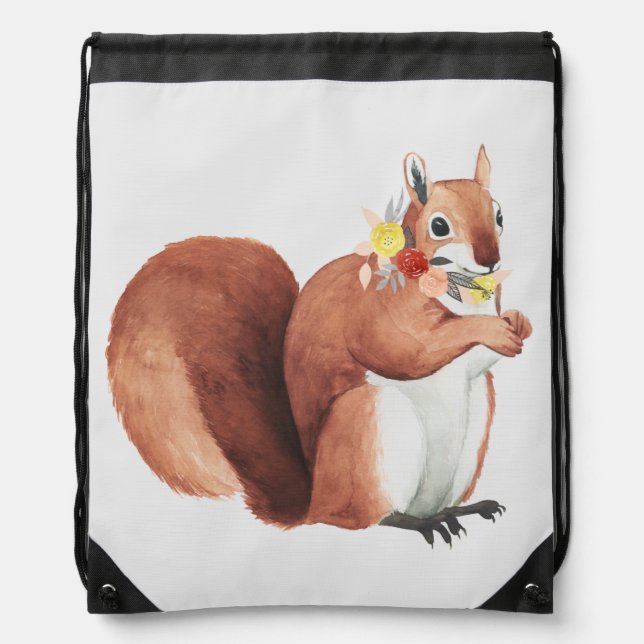Flower Crown Forester Squirrel Drawstring Bag (Front)