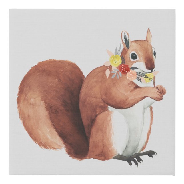 Flower Crown Forester Squirrel Faux Canvas Print (Front)