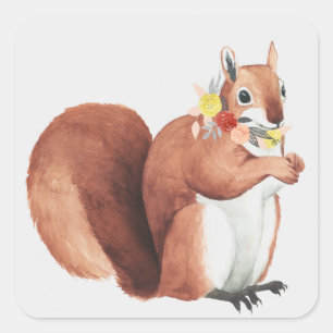 Flower Crown Forester Squirrel Square Sticker