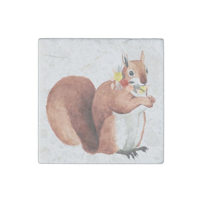 Flower Crown Forester Squirrel Stone Magnet (Front)