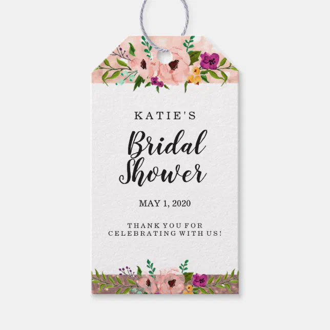 Flower Crown Glitter Bridal Shower Thank You Rose Gift Tags | Zazzle