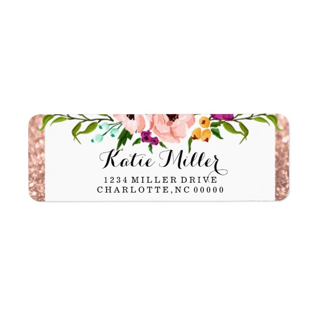Flower Crown Glitter Rose Gold Return Label (Front)