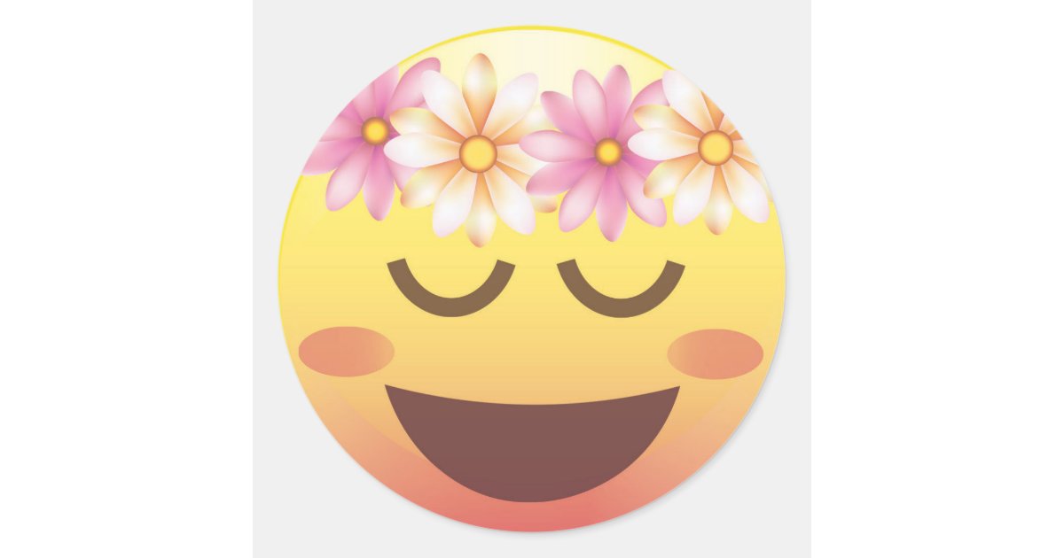 Flower Crown Happy Calm Emoji Face Sticker  Zazzle.com