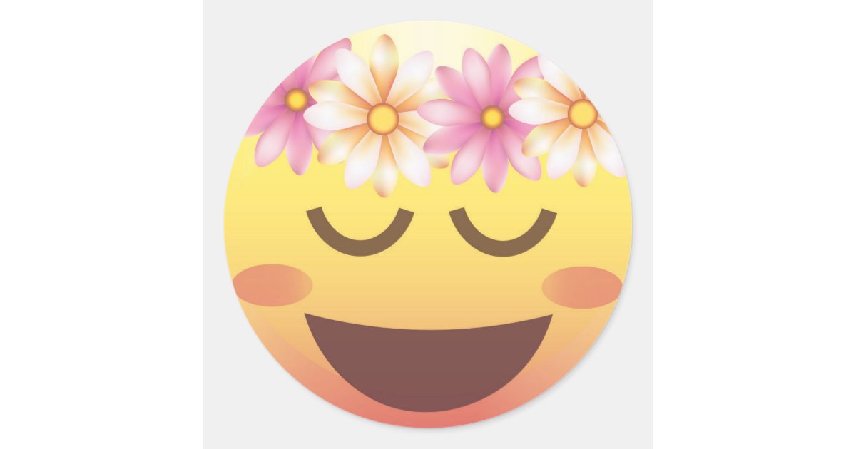 Flower Crown Happy Calm Emoji Face Sticker  Zazzle.com