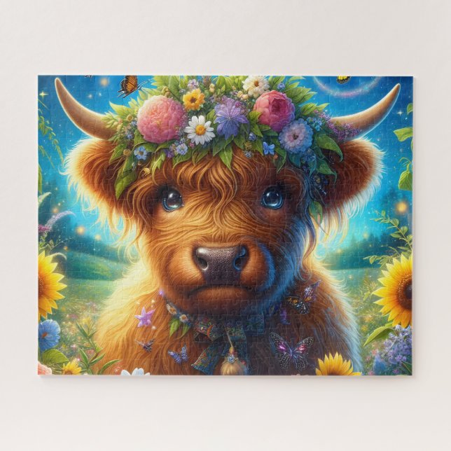 Flower Crown Highland Cow Jigsaw Puzzle (Horizontal)