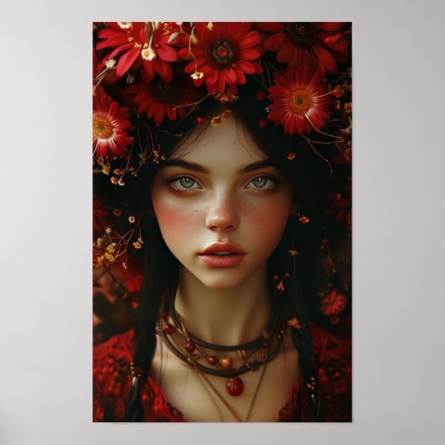 Flower Crown Stylish Young Woman Poster (Front)