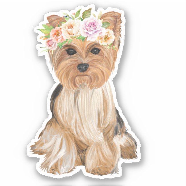 Flower Crown Yorkie Sticker (Front)
