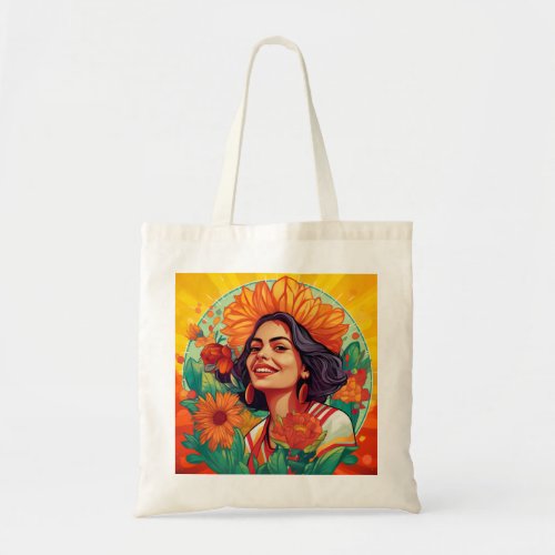 Flower Crowned Mexican_American Beauty Art Print Tote Bag