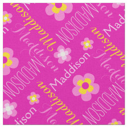 Flower custom name pink yellow typographic fabric
