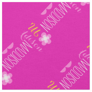 Flower custom name pink yellow typographic fabric