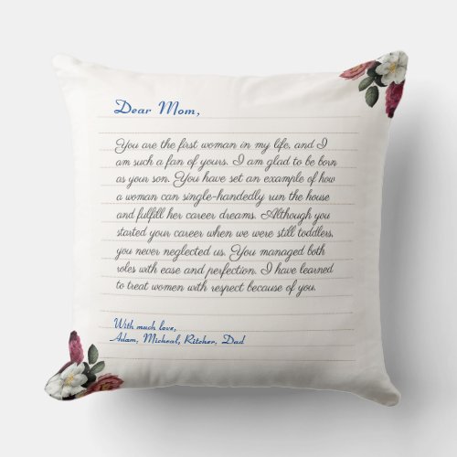 Flower Custom Notebook handwritten love Message Throw Pillow