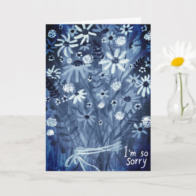 Flower Daisies Bouquet CONDOLENCES blue Card (Small Plant)