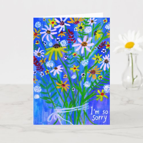 Flower Daisies Bouquet CONDOLENCES blue purple Card